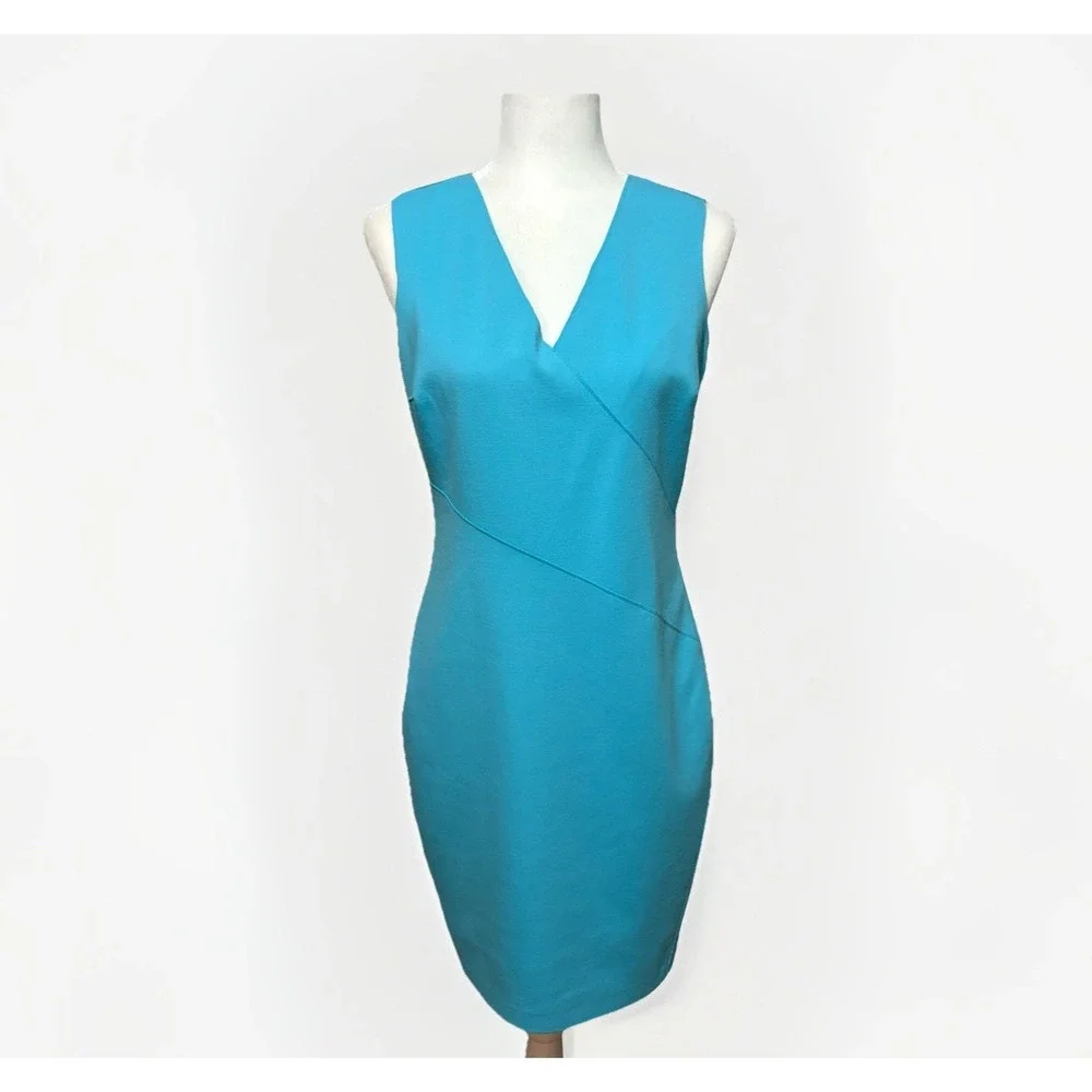 VTG David Hayes Montaldos Silk Sheath Dress Jacket Set 6 Blue White Designer 80s - Picture 6 of 14